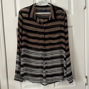Chaps Sheer Blouse with Black and Brown Stripes